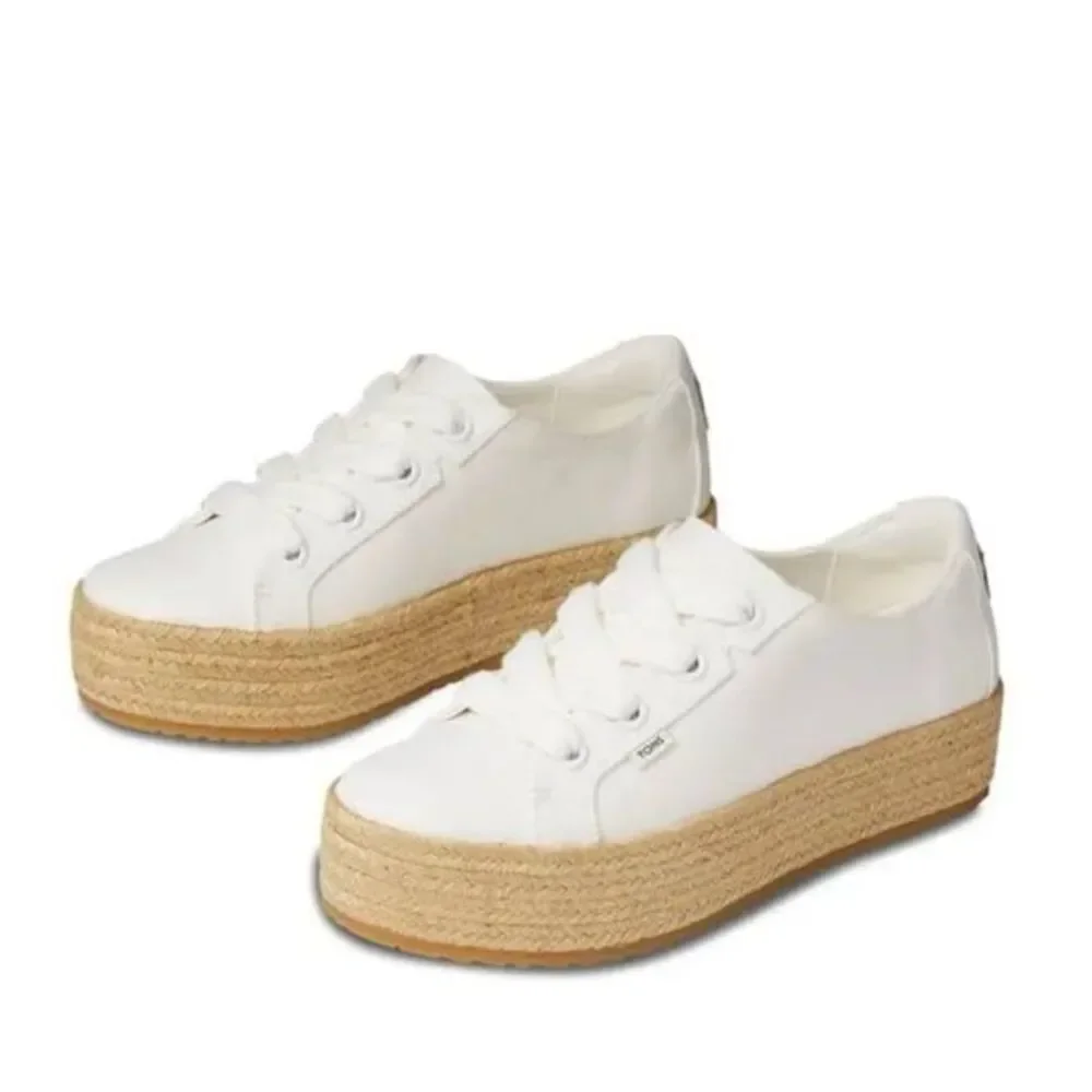 TOMS Women's Cassiah lace-up espadrille platform sneakers in white canvas 7.5